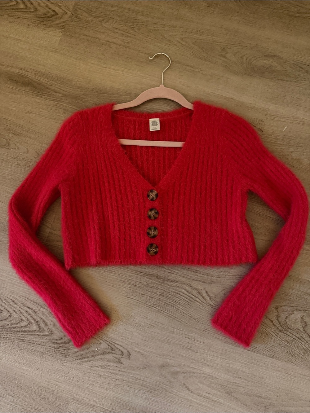 Urban Outfitters Bright Red Cropped V-Neck Button Sweater